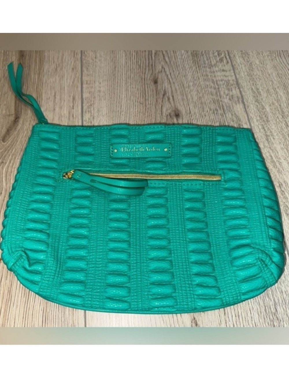 Elizabeth Arden Teal Quilted Cosmetic Pouch with Gold Zip makeup bag